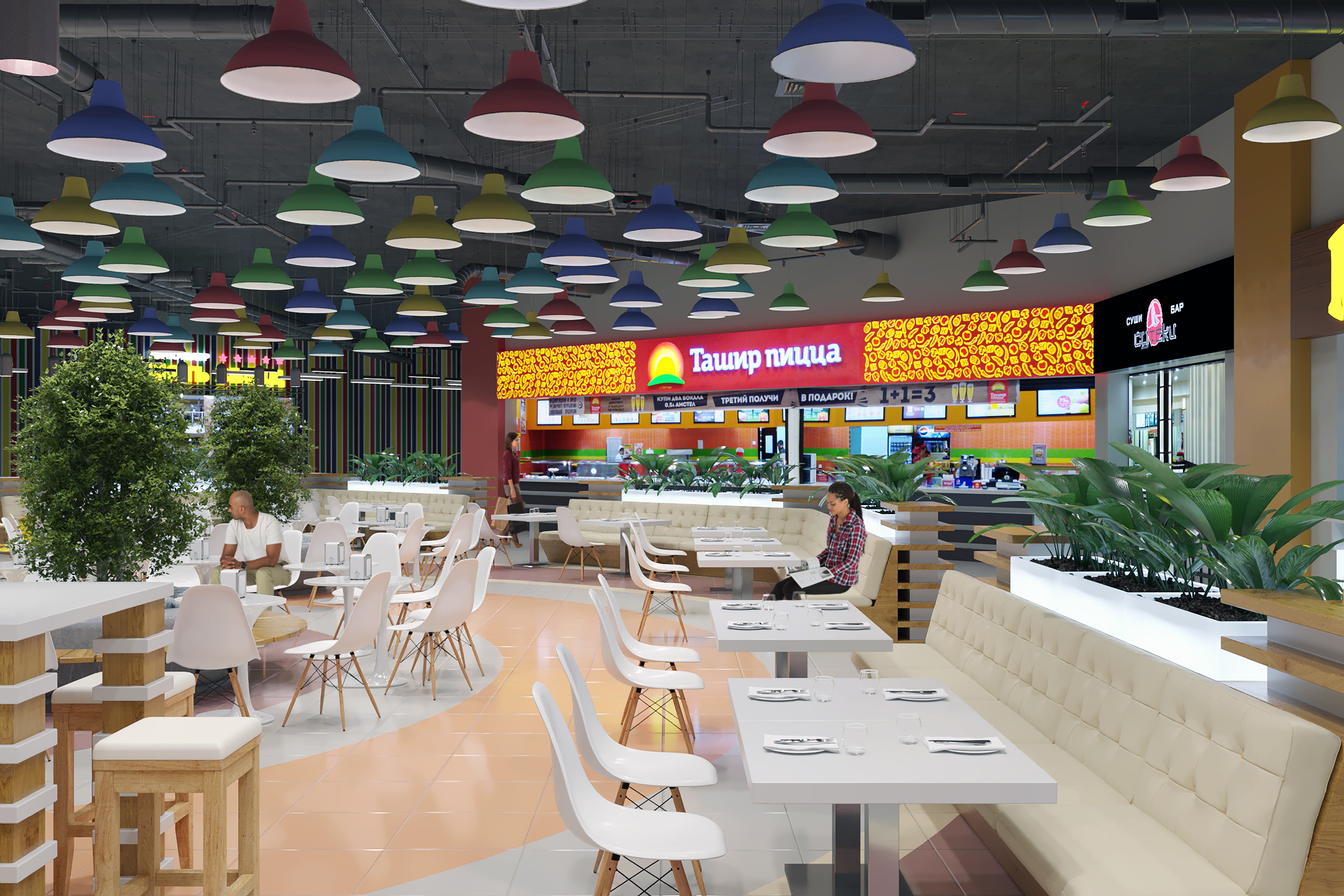 Foodcourt au centre commercial "Kollaz" dans 3d max corona render image