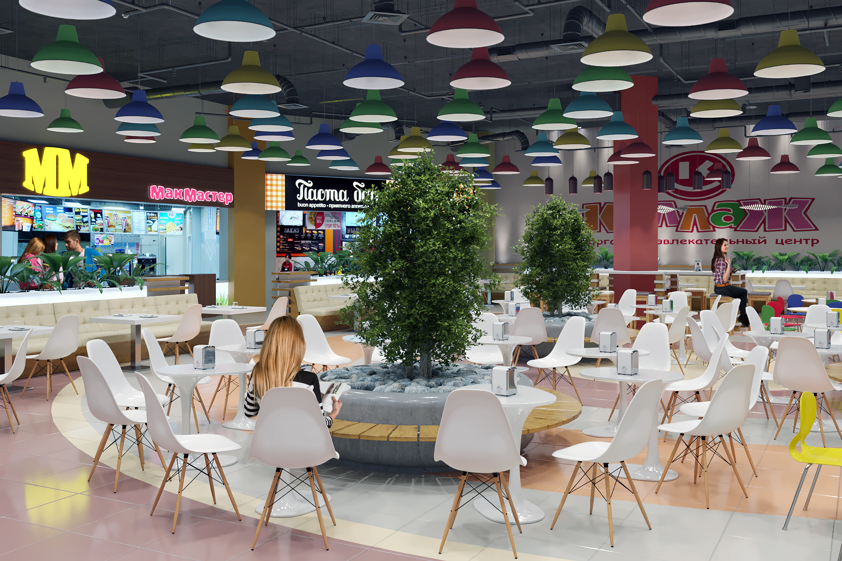 Foodcourt nel centro commerciale "Kollaz" in 3d max corona render immagine