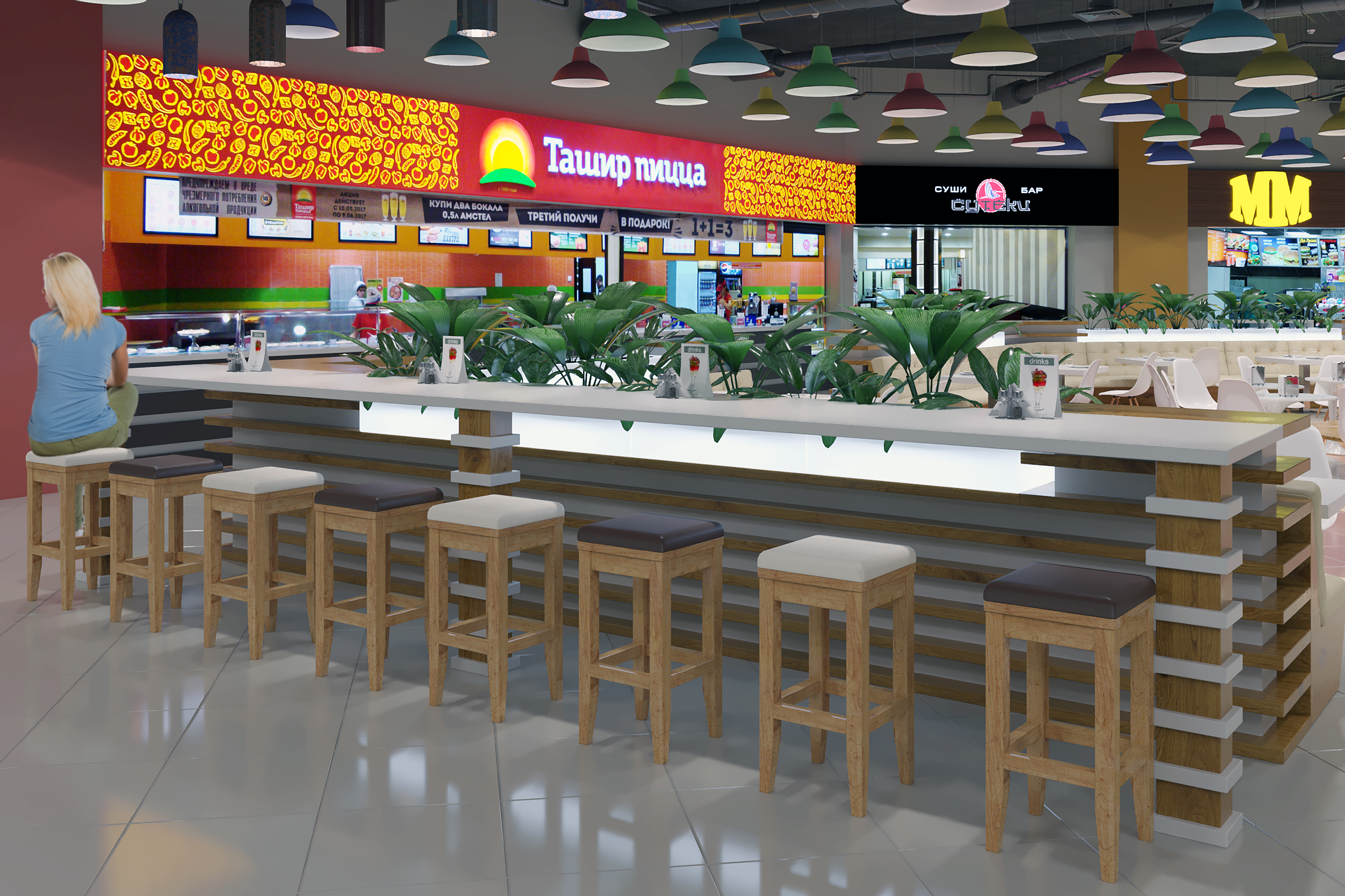 Foodcourt nel centro commerciale "Kollaz" in 3d max corona render immagine