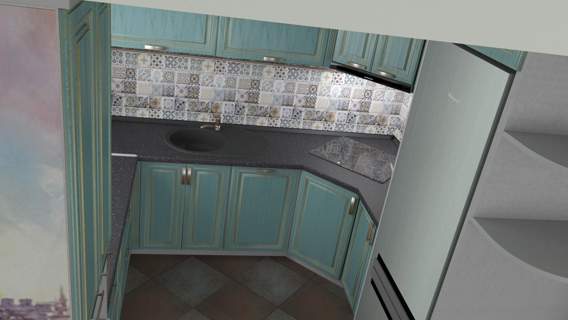 La cuisine dans la maison chasnom dans 3d max corona render image