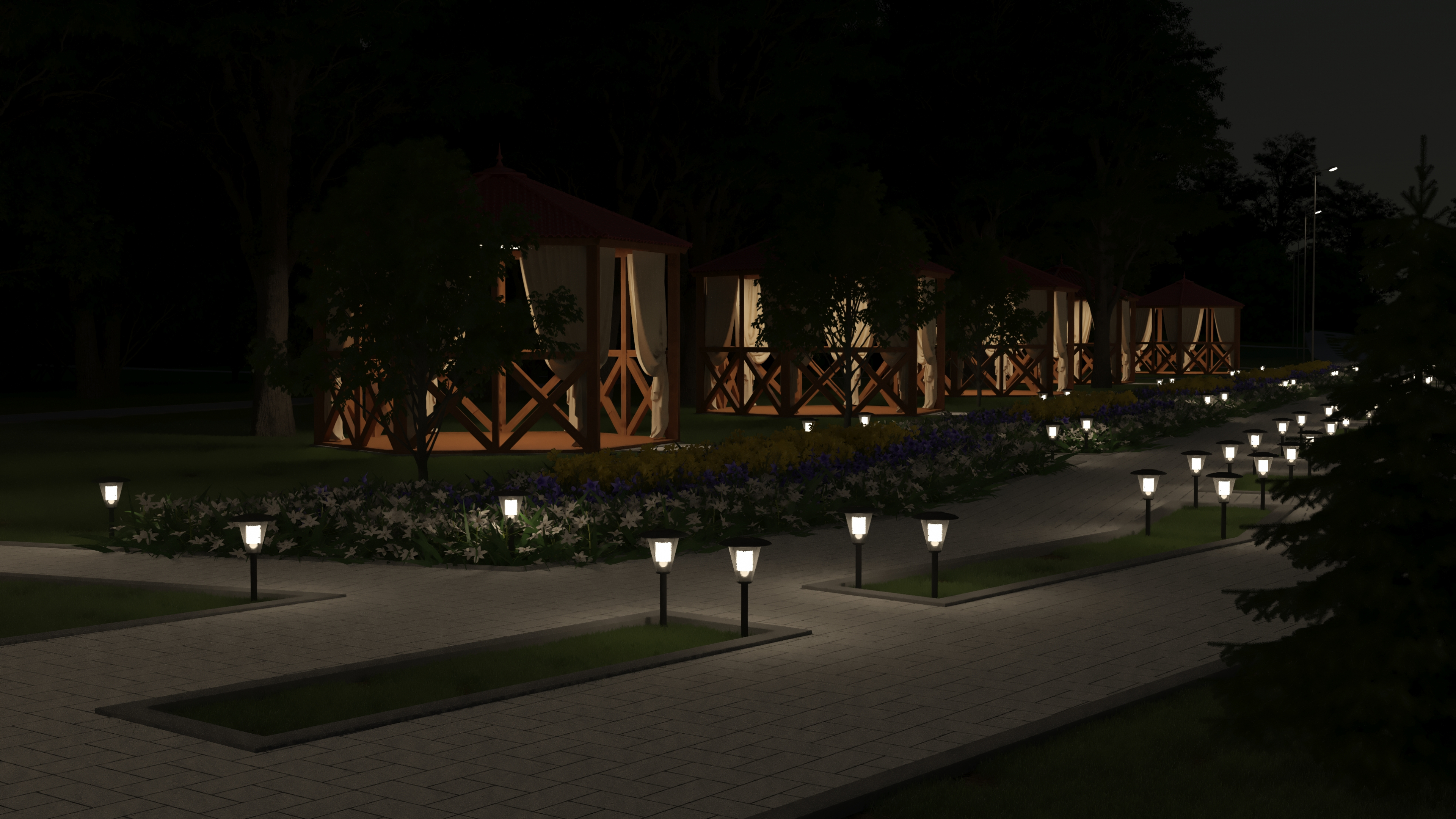 Parkta Gazebo in 3d max corona render resim