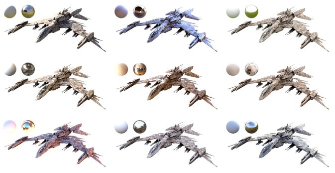 A model by Chris Kuhn, lit using 9 different HDRIs