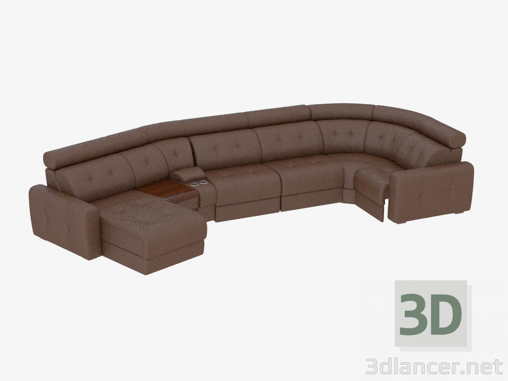 3D Modell Ledersofaecke mit Minibar und Ottomane - Vorschau