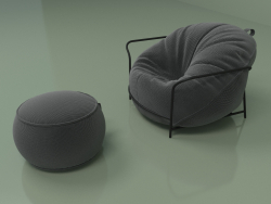 Fauteuil Uni avec pouf (noir)