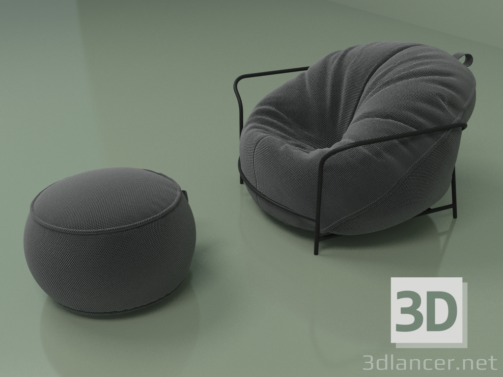 Modelo 3d Poltrona Uni com pufe (preto) - preview