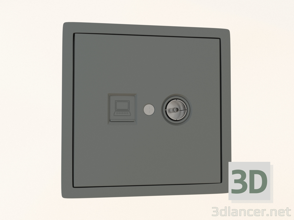 3D Modell Buchse kombiniert RJ45 (Cat.6ClassE-8) + SAT (F-Stecker, einfach), (Stahl, DA88937) R98 - Vorschau