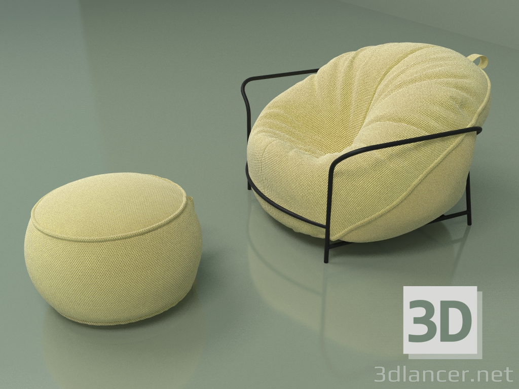 Modelo 3d Poltrona Uni com pufe (amarelo) - preview