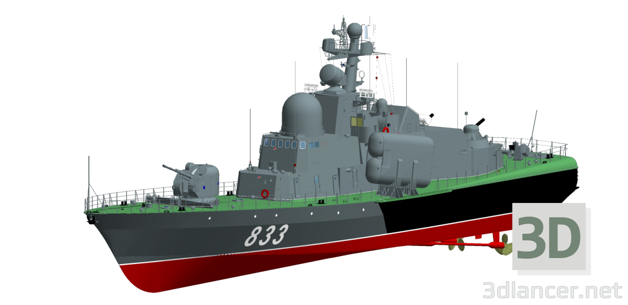 modèle 3D de Bateau lance-missiles PR12411t foudre 833 acheter - rendu