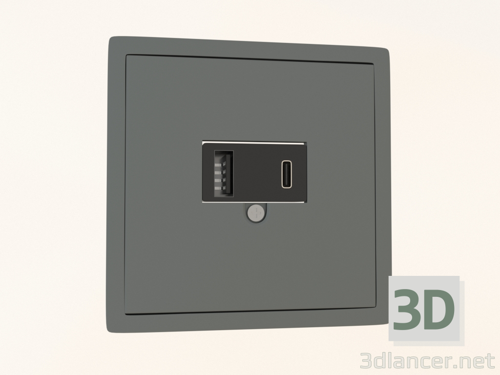 3d model USB charger (3.1A, type A; C, black, steel, DA27637) R98 - preview