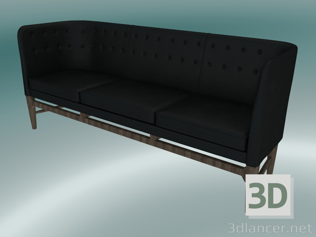 modello 3D Divano triplo Mayor (AJ5, H 82cm, 62x200cm, Rovere oliato fumé, Pelle - Seta nera) - anteprima