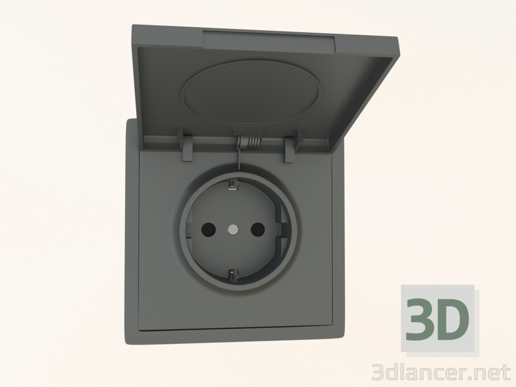 3d model Toma con toma de tierra y tapa Schuko (16A, 250V, sobre tornillos, acero, DA52037) R98 - vista previa