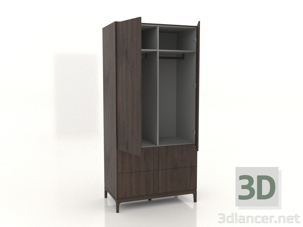3D modeli Gardırop FARGO 1050x600x2200 mm (koyu meşe, 2 kapı, 4 çekmece, açık) - önizleme