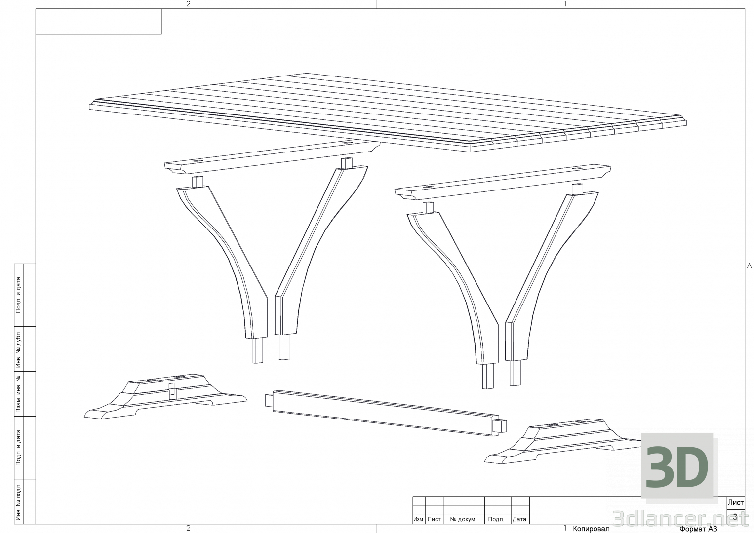 modello 3D di Tavolo in legno massello comprare - rendering