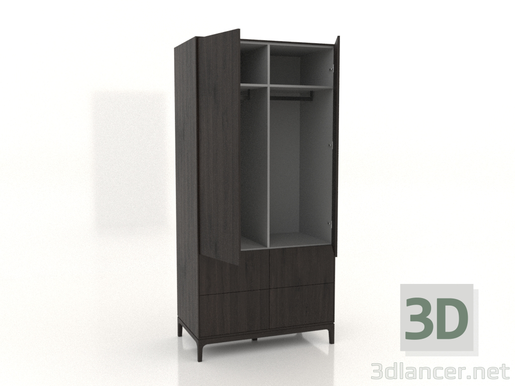 modèle 3D Armoire FARGO 1050x600x2200 mm (chêne wengé, 2 portes, 4 tiroirs, ouverte) - preview