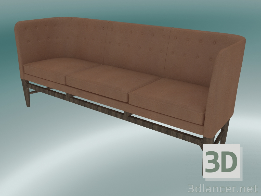 3D Modell Dreisofa Mayor (AJ5, H 82 cm, 62 x 200 cm, geräucherte geölte Eiche, Leder - Cognac-Seide) - Vorschau