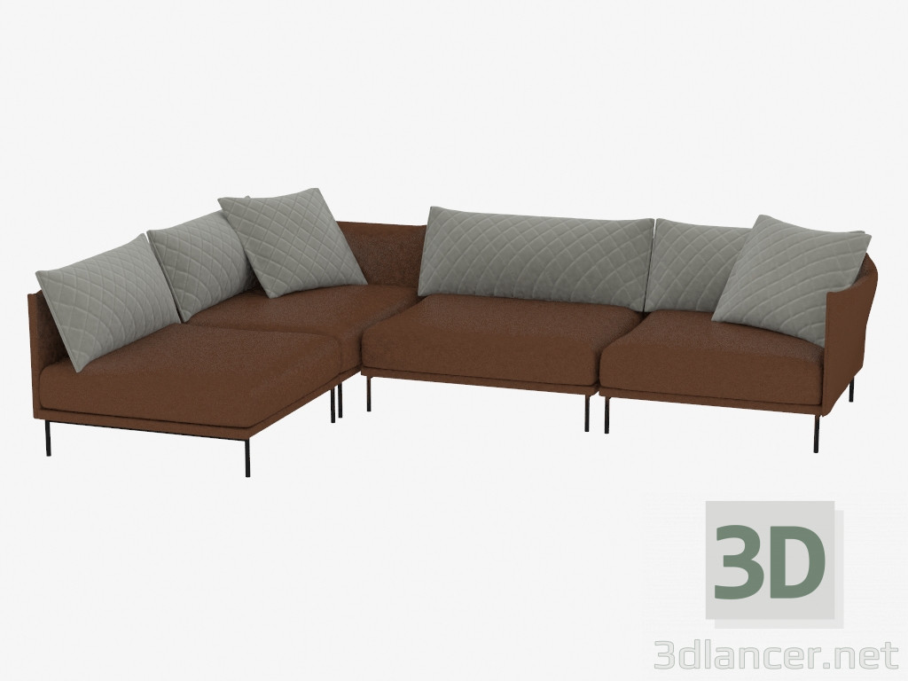 Modelo 3d sofá de canto de couro Modular - preview