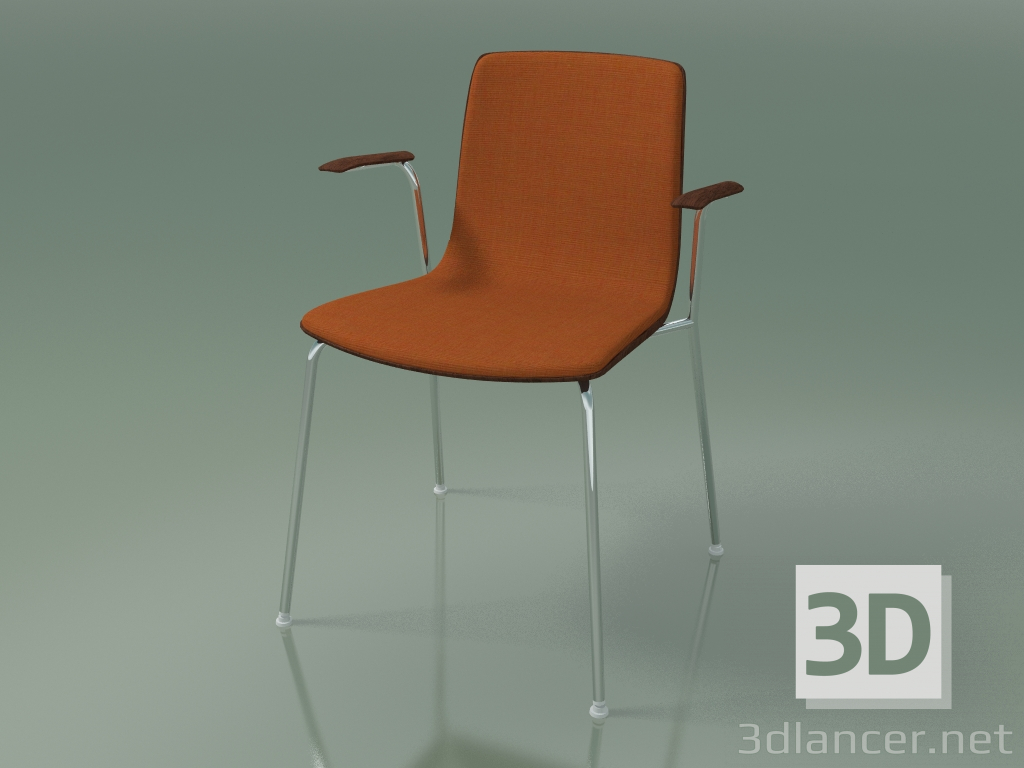 3d model Silla 3935 (4 patas metálicas, tapizado delantero, con reposabrazos, nogal) - vista previa