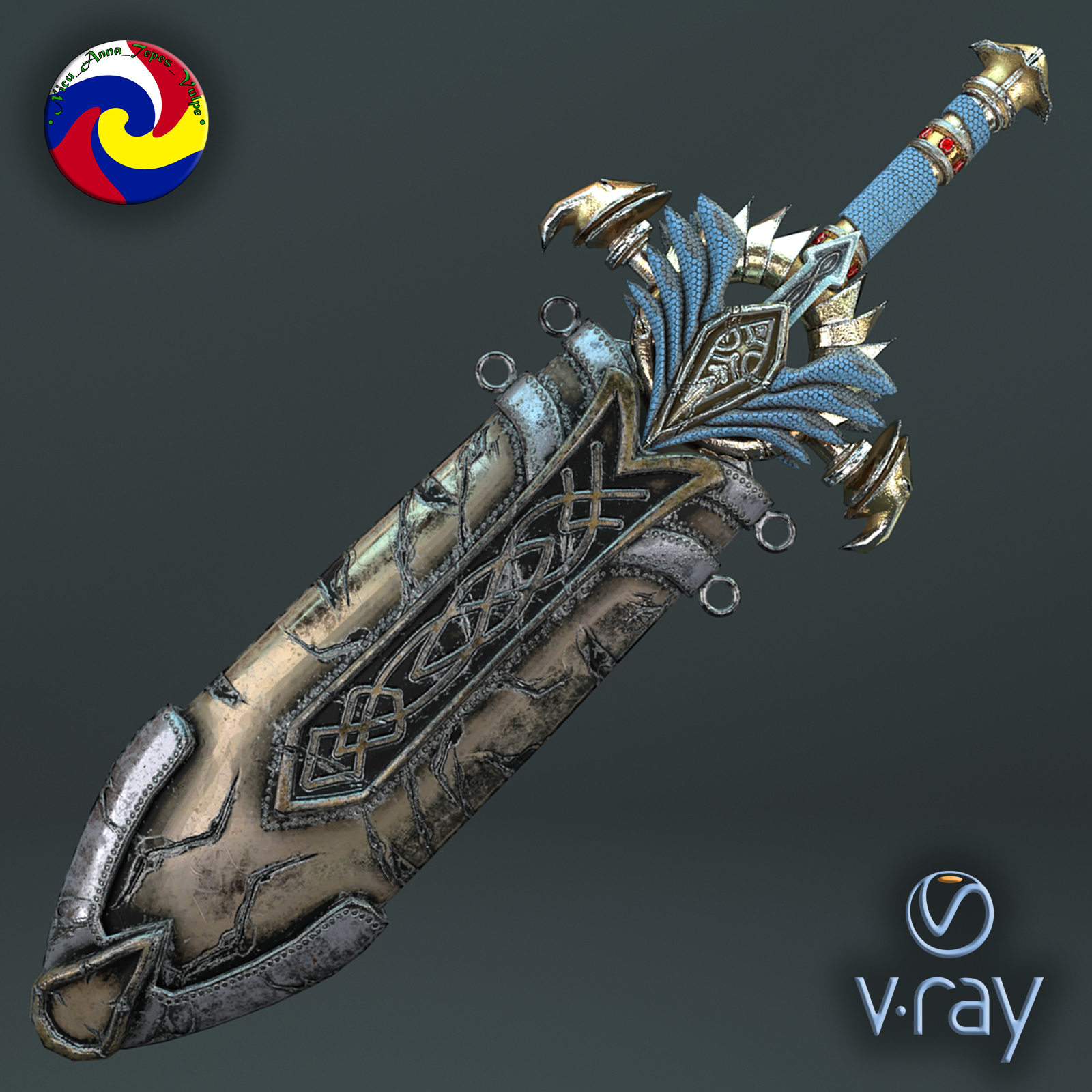 3d Fantasy sword 25 with scabbard 3d model model buy - render