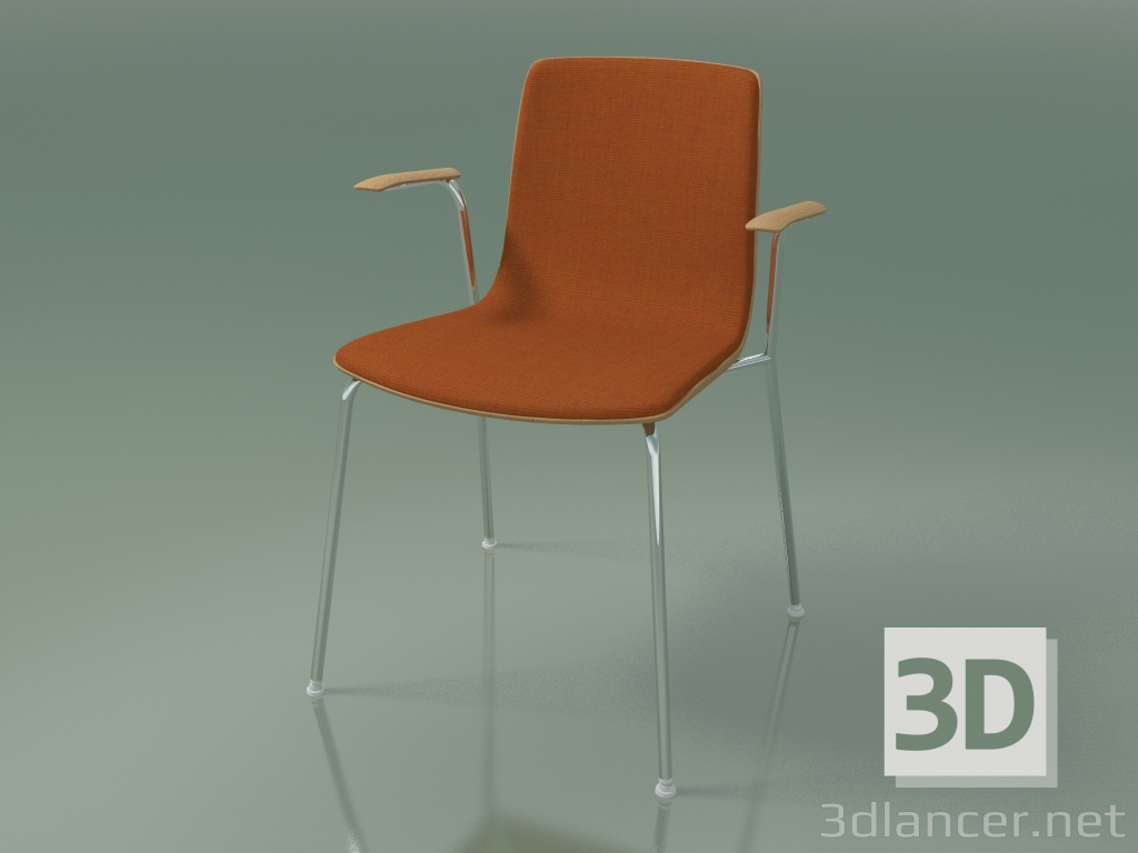 3d model Silla 3935 (4 patas metálicas, tapizado delantero, con reposabrazos, roble) - vista previa