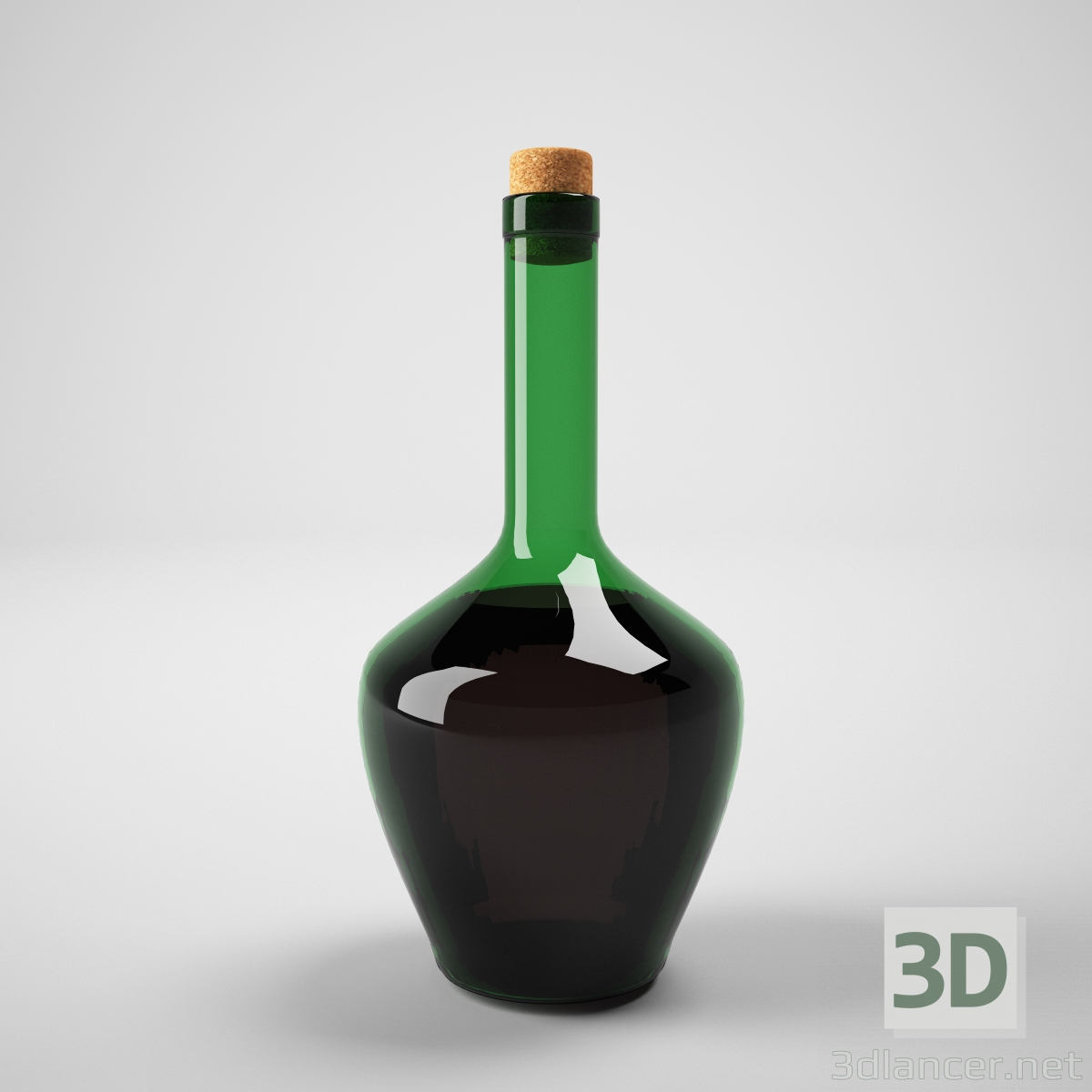 modello 3D di bottiglia di vino con tappo di sughero comprare - rendering