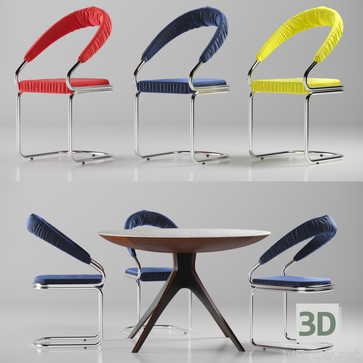 Mesa y una silla con tapicería 3D modelo Compro - render