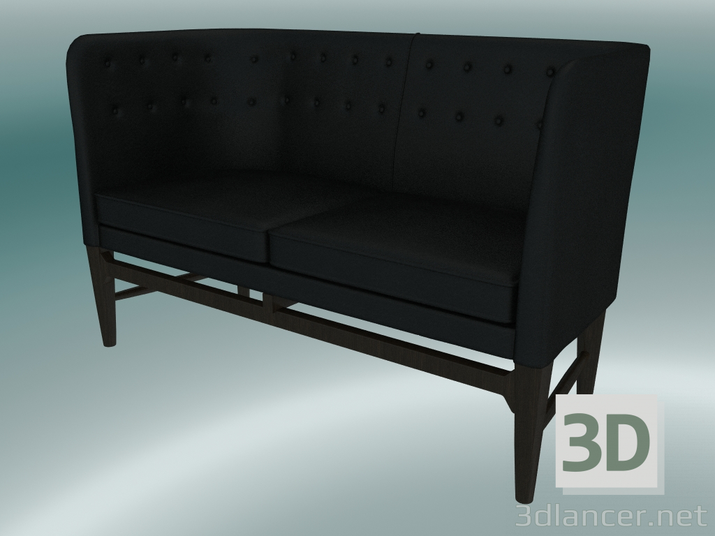 3d model Sofá doble Mayor (AJ6, H 82cm, 62x138cm, Nogal, Cuero - Seda negra) - vista previa