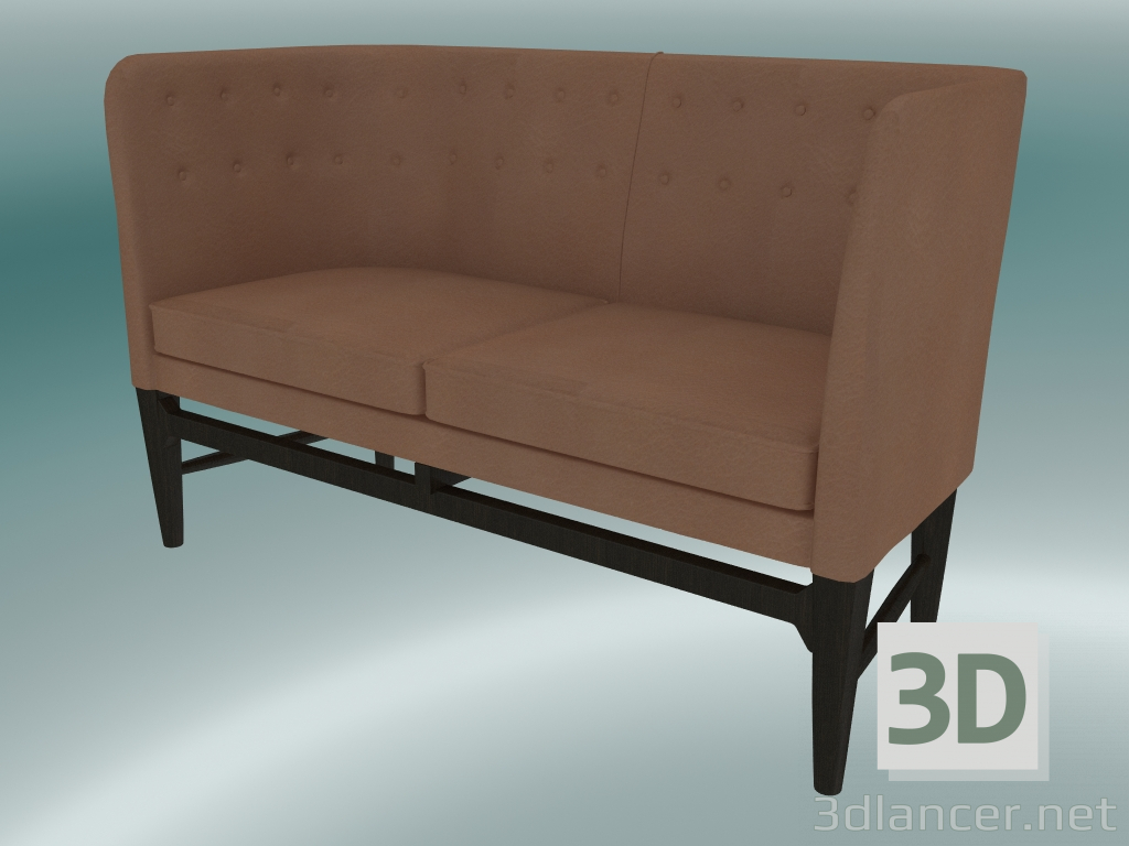 3d model Sofá doble Mayor (AJ6, H 82cm, 62x138cm, Nogal, Cuero - Seda Cognac) - vista previa