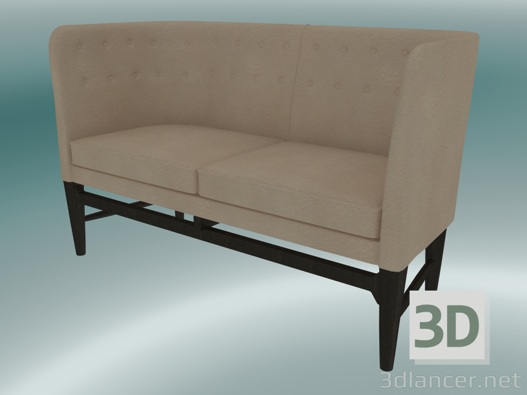 3d model Sofá doble Mayor (AJ6, H 82cm, 62x138cm, Nogal, Cuero - Anilina de seda) - vista previa