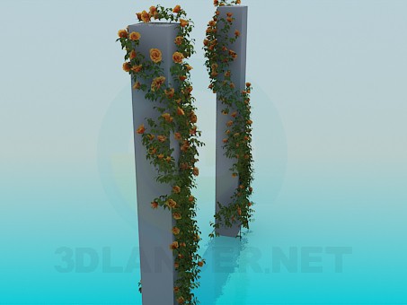 3d model Columns with vines rose - preview