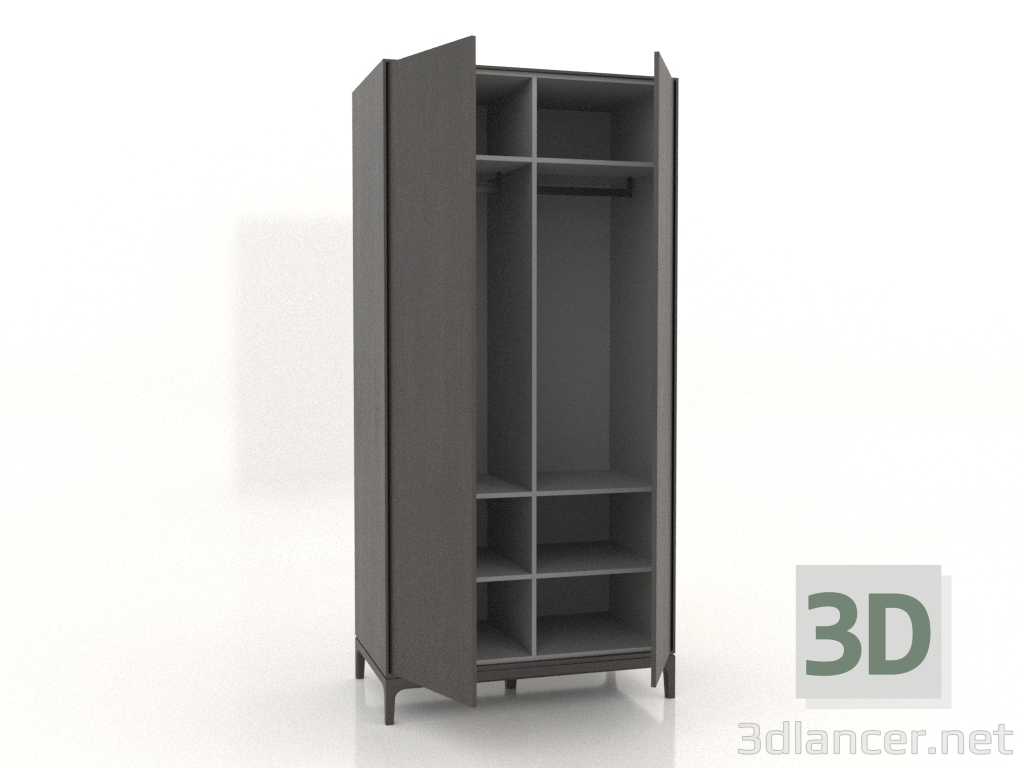 modello 3D Armadio FARGO 1050x600x2200 mm (rovere wengé, aperto) - anteprima