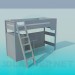 3D Modell Bett mit Treppe und ein eingebauter Schreibtisch - Vorschau