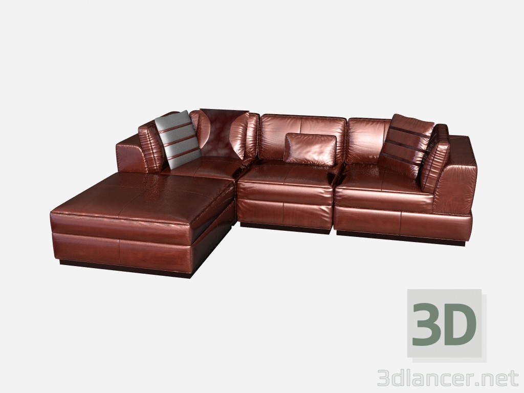 3D Modell Ecksofa aus Leder im Art Deco Stil namens Leoncavallo - Vorschau