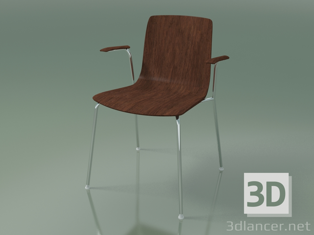 3d model Silla 3907 (4 patas metálicas, con reposabrazos, nogal) - vista previa