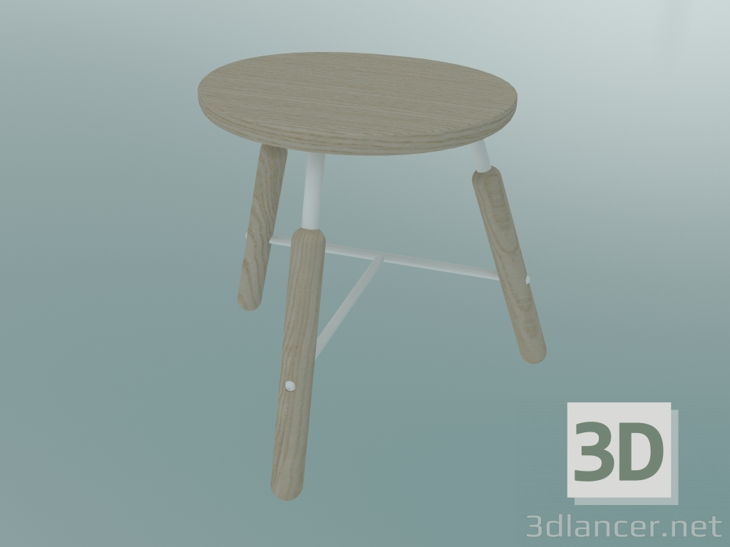 modèle 3D Tabouret Norm (NA3, L 49 x 46 cm, revêtement en poudre blanche, chêne huilé naturel) - preview