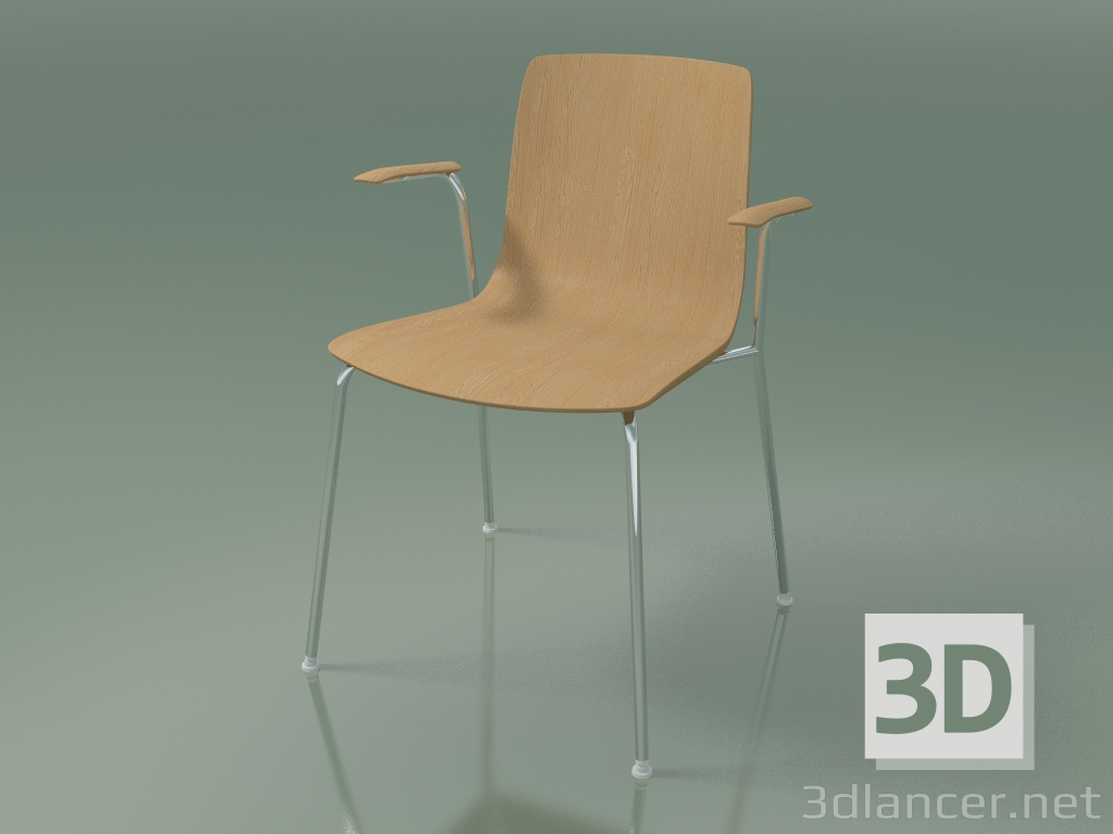 3d model Silla 3907 (4 patas metálicas, con reposabrazos, roble) - vista previa