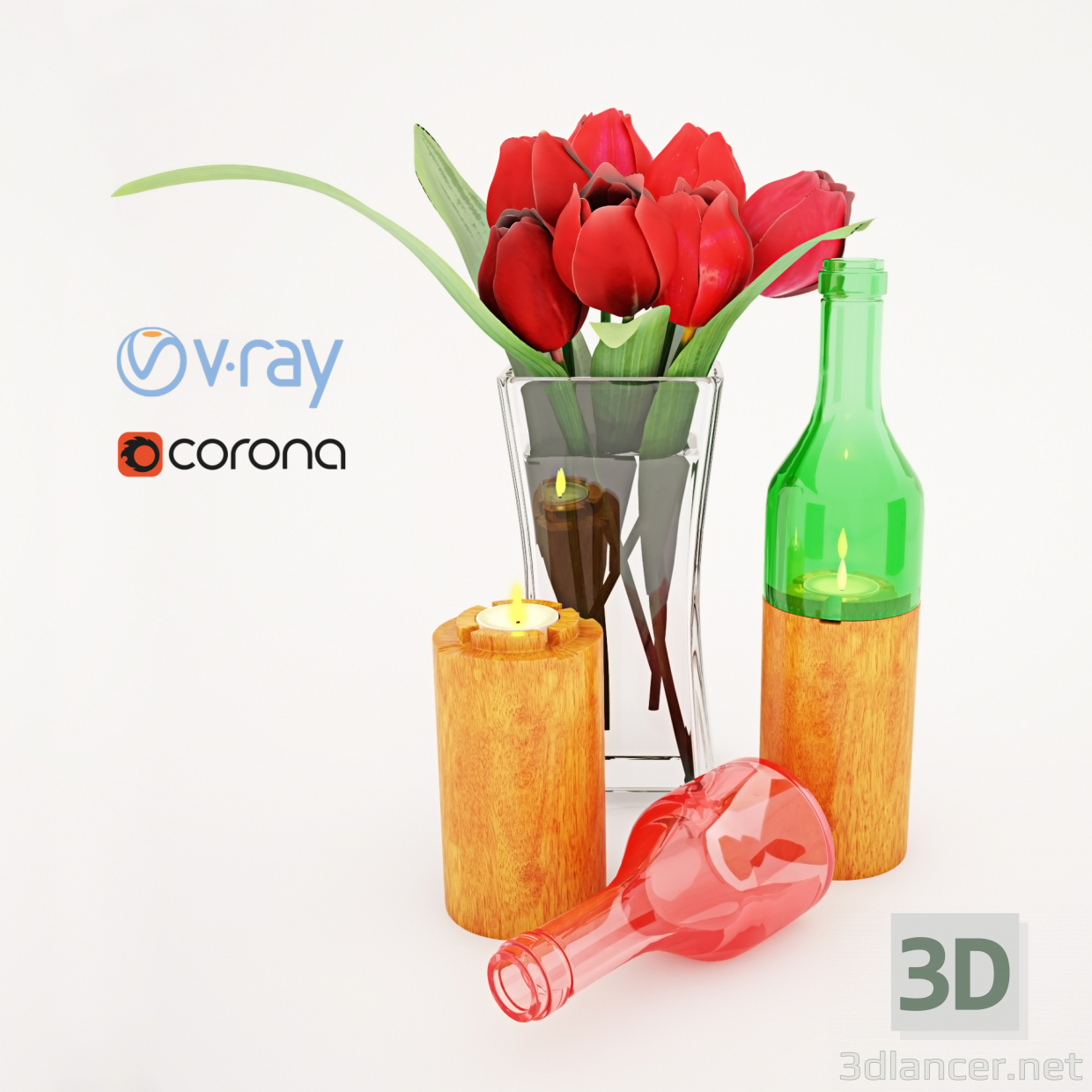 3d Wine Bottle Votives model buy - render