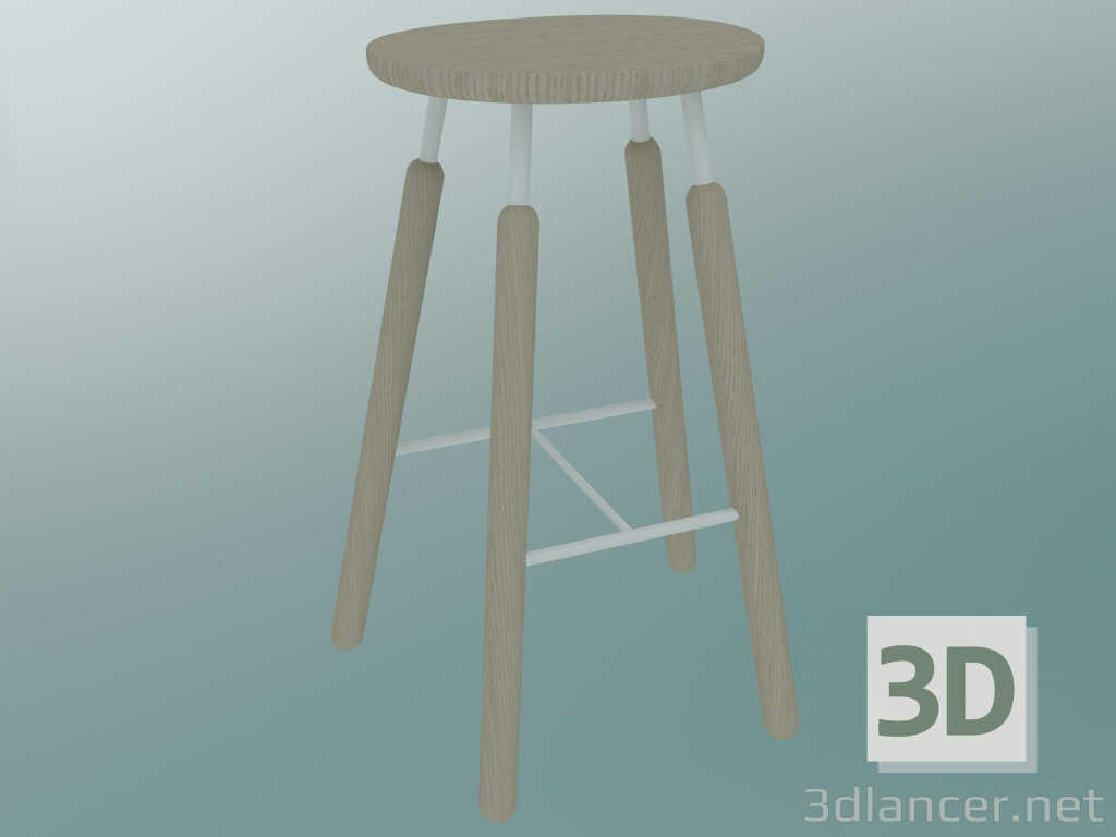 3d model Norm stool (NA8, W 52xH 75cm, White powder coated, Natural oiled oak) - preview