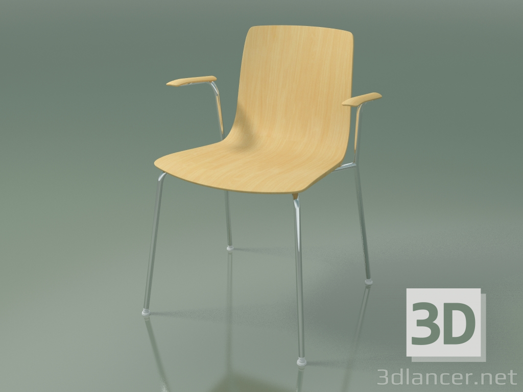 3d model Chair 3907 (4 metal legs, with armrests, natural birch) - preview