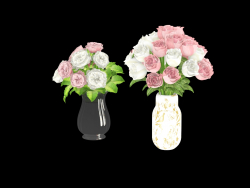 deux bouquets de roses dans des vases