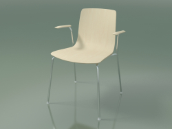 Silla 3907 (4 patas metálicas, con reposabrazos, abedul blanco)