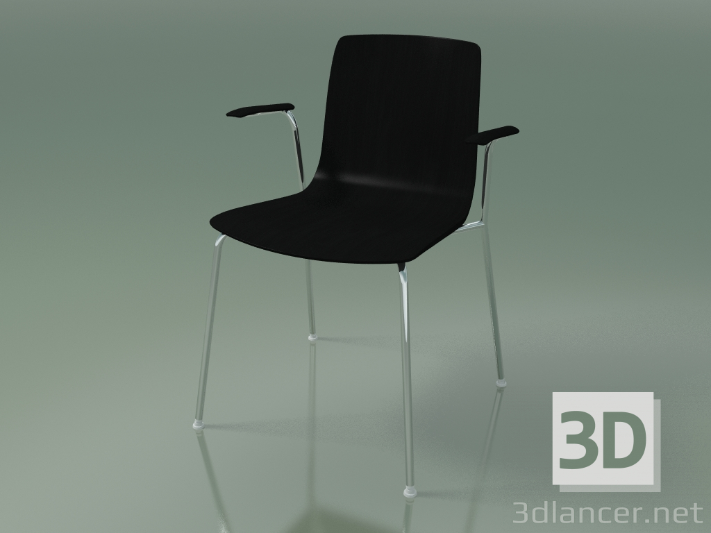 3d model Silla 3907 (4 patas metálicas, con reposabrazos, abedul negro) - vista previa