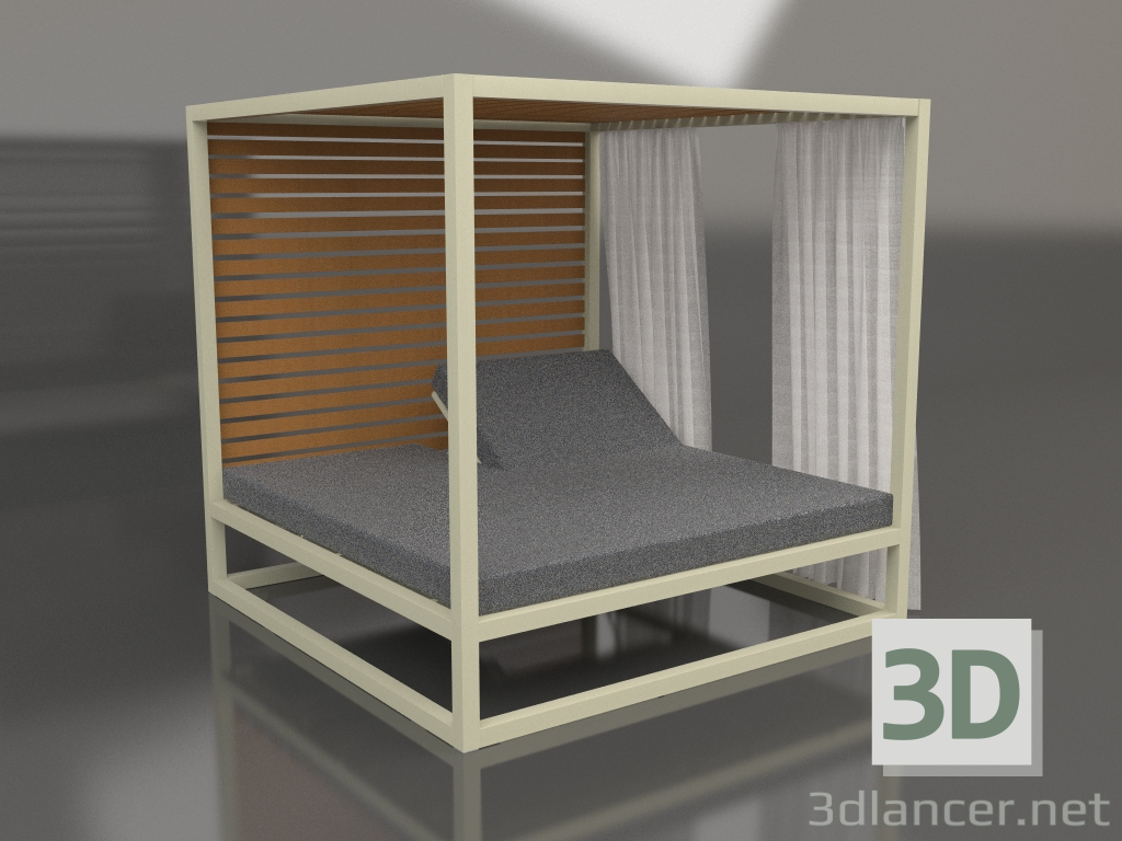 Modelo 3d Sofá elevado com ripas fixas com paredes laterais e cortinas (Ouro) - preview