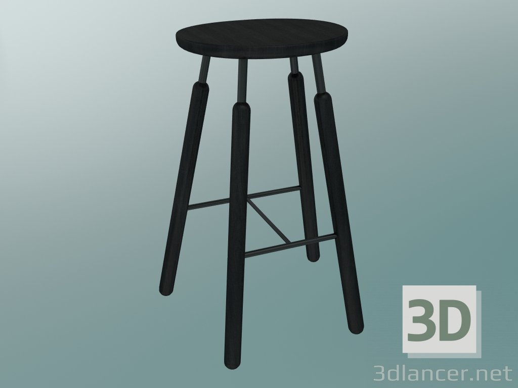 Modelo 3d Banqueta normal (NA8, W 52xH 75cm, revestido a pó preto, carvalho oleado preto) - preview