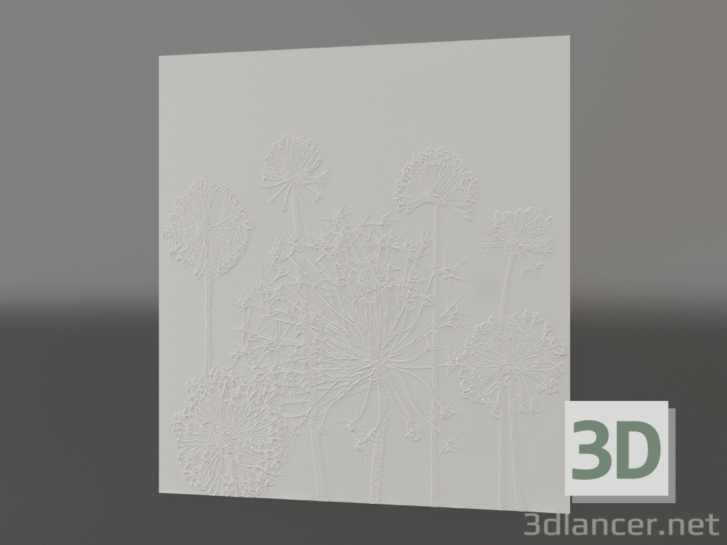 Modelo 3d dente-de-leão em baixo-relevo - preview