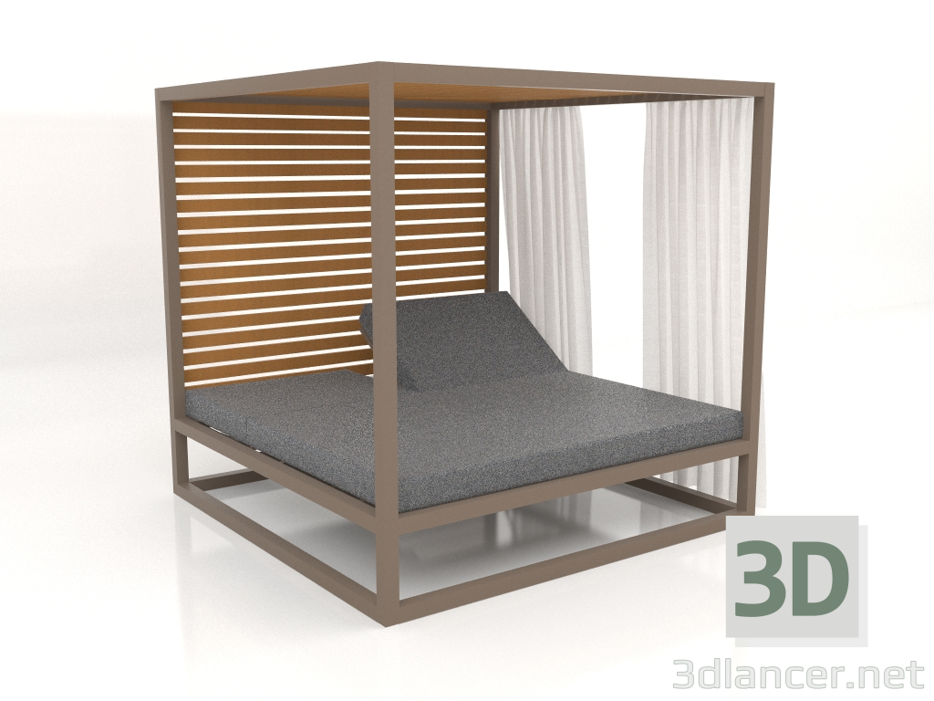 3d model Sofá elevado de lamas fijas con paredes laterales y cortinas (Bronce) - vista previa