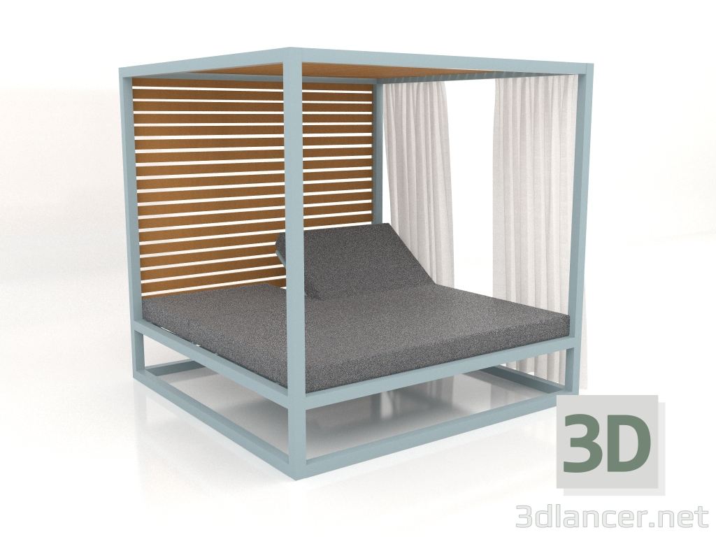 3d model Sofá elevado de lamas fijas con paredes laterales y cortinas (Gris azul) - vista previa