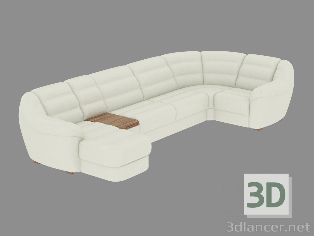 3d model sofá de la esquina de cuero con mesa de café incorporado - vista previa