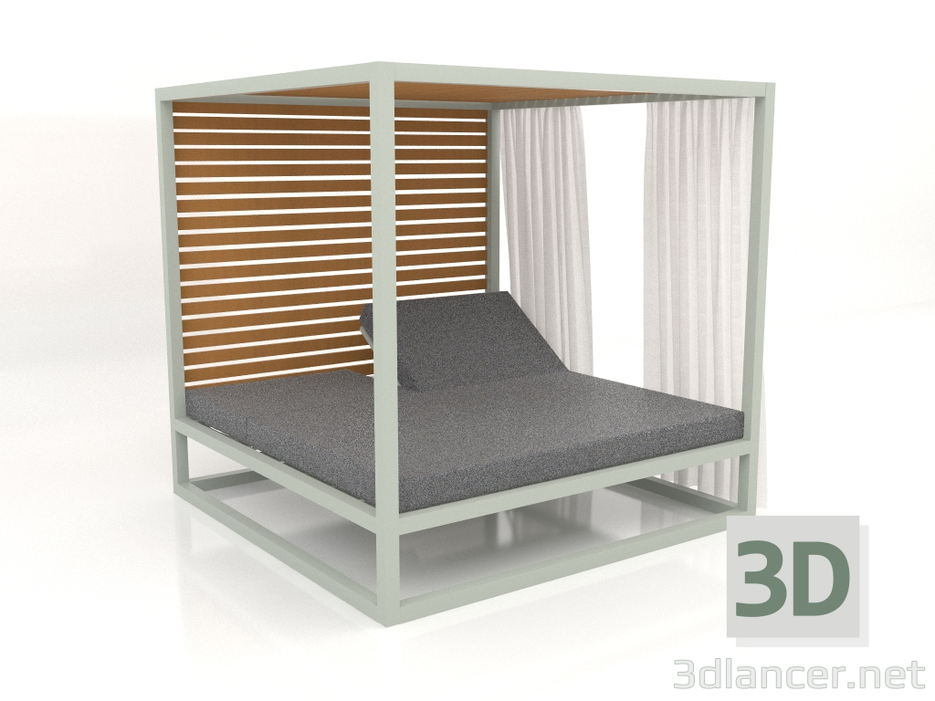 3d model Sofá elevado de lamas fijas con paredes laterales y cortinas (Gris cemento) - vista previa