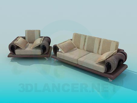 3d model Sofá con silla - vista previa