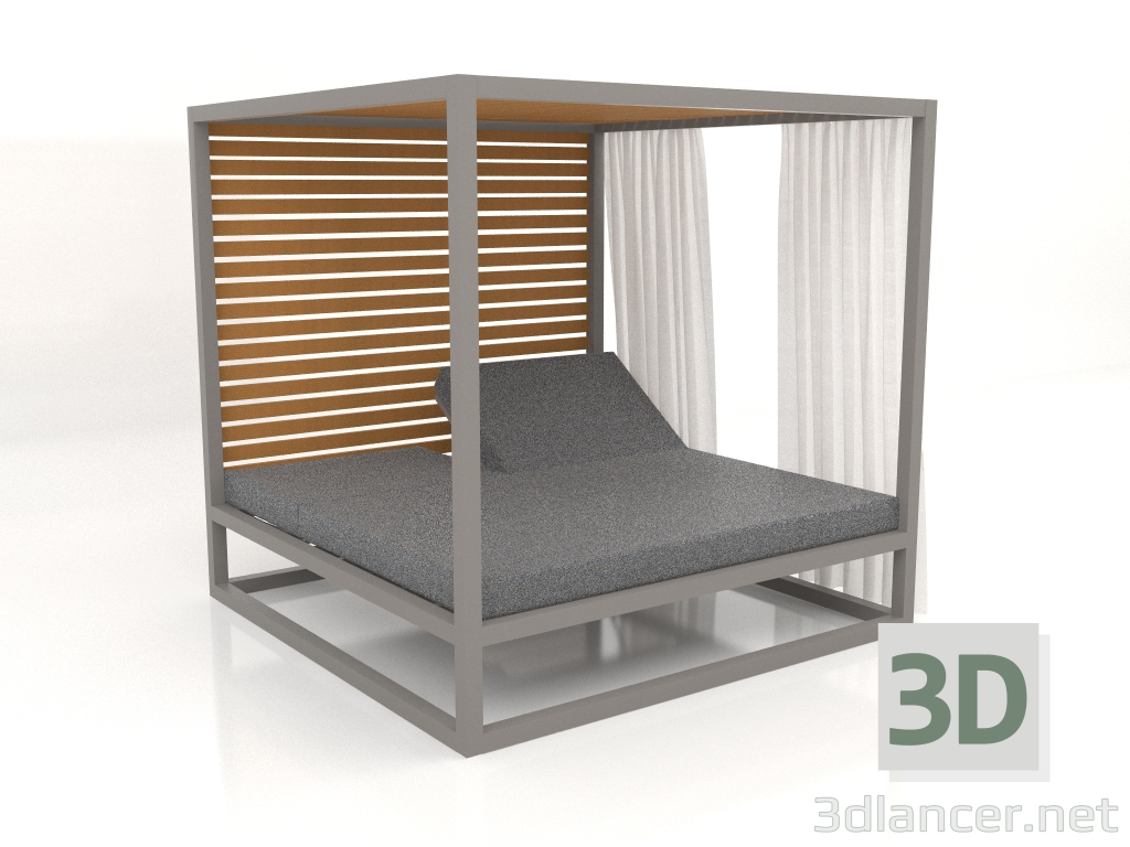 3d model Sofá elevado de lamas fijas con paredes laterales y cortinas (Gris cuarzo) - vista previa